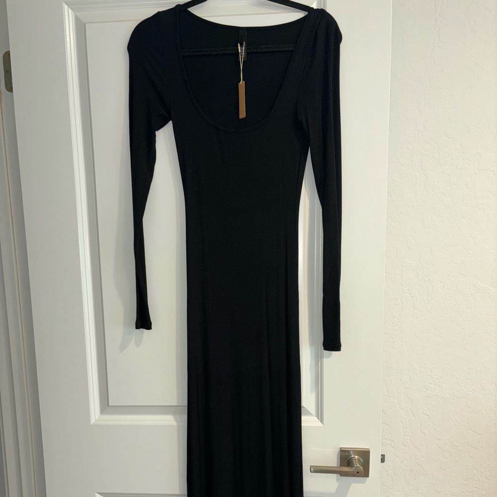 SKIMS Black Long Sleeve Maxi Dress